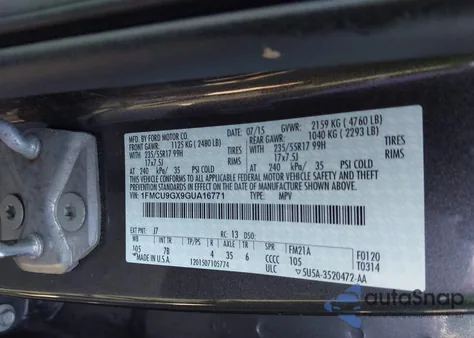 2016 Ford Escape Se from USA, damaged, VIN 1FMCU9GX9GUA16771